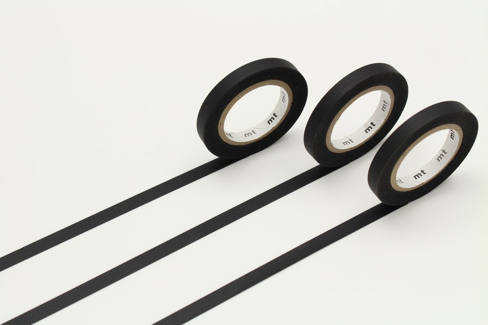 Slim Thin 6mm Matte Black Washi Tape Set of 3 MT Japanese 6mmx7m